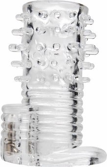 XR Brands Wibrująca nakładka intymna teksturowana przezroczysta TPR