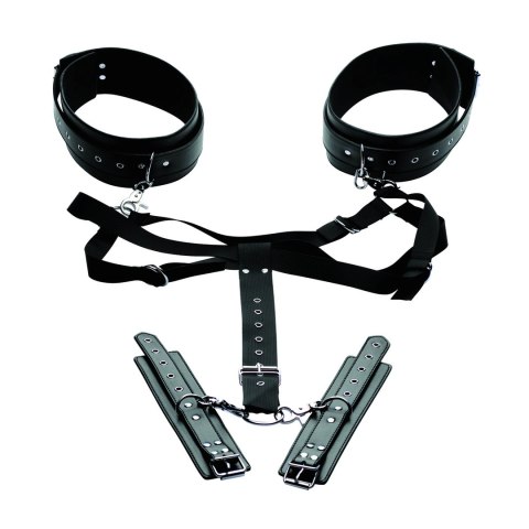 XR Brands uprząż regulowana z kajdankami czarna system pozycyjny