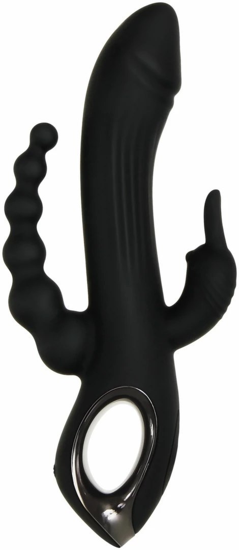 Evolved Trifecta Rabbit Vibrator Black - Trojfunkcyjny model silikonowy USB
