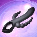 Evolved Trifecta Rabbit Vibrator Black - Trojfunkcyjny model silikonowy USB
