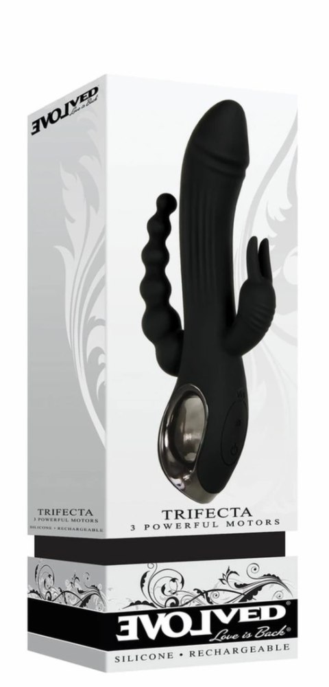 Evolved Trifecta Rabbit Vibrator Black - Trojfunkcyjny model silikonowy USB