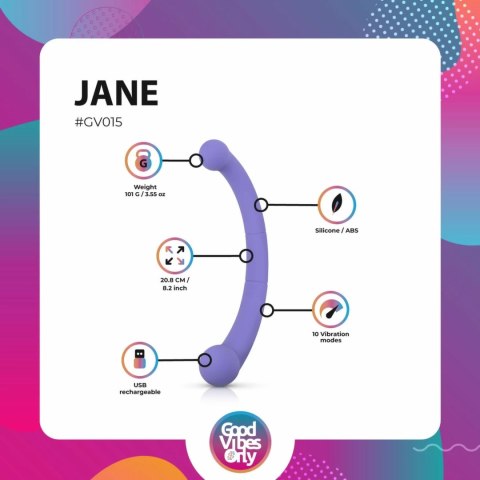 Good Vibes Only Jane - dwustronny wibrator silikonowy fioletowy 10 trybow