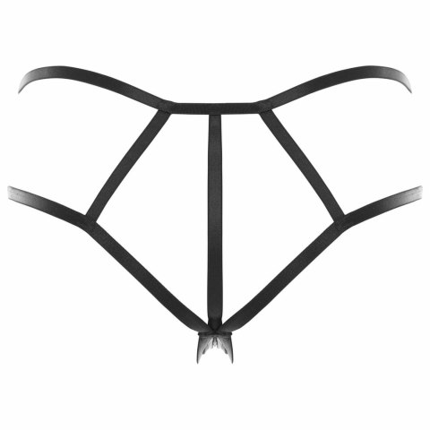 Obsessive I Like It Rough string czarny z ozdobnymi paskami i kwiatami