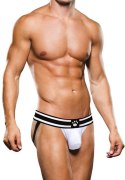 Prowler Jock Strap XS - Dwukolorowe paski, otwarty tył, biel/czerń