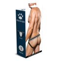 Prowler Jock Strap XS - Dwukolorowe paski, otwarty tył, biel/czerń