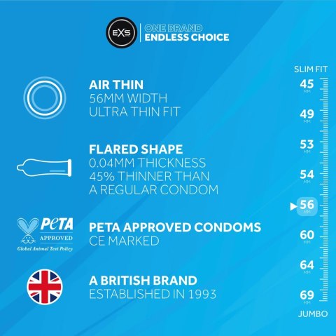 EXS Air Thin 144 szt. ultracienkie prezerwatywy lateksowe 56 mm