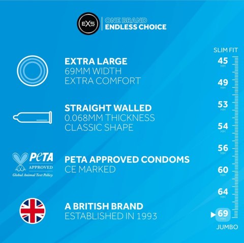 EXS Jumbo Mix 144 szt. prezerwatywy lateksowe, duży rozmiar 69 mm