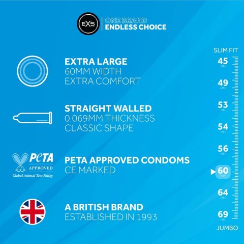 EXS Magnum 100 szt. prezerwatywy powiększone, szerokość 60 mm, lateks