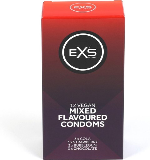 EXS Mix Smakowy Prezerwatywy 12 sztuk - Truskawka, Czekolada, Guma Balonowa, Cola