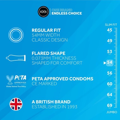 EXS Regular 100 szt. Klasyczne prezerwatywy lateksowe, 54 mm