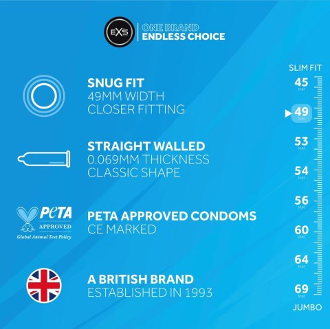 EXS Snug Fit Prezerwatywy 49 mm 100 szt. cienka powłoka bez zapachu