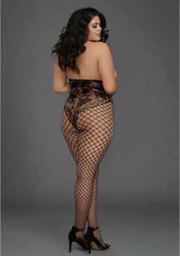 Dreamgirl Bodystocking Plus Size z kwiatową koronką i otwartą gorą