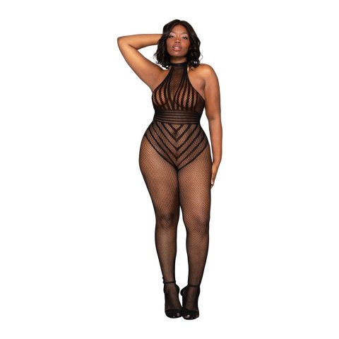 Dreamgirl Bodystocking z rajstopami, czarny, plus size