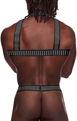 Male Power Elastic Harness - Uprząż z paskami i metalowymi elementami