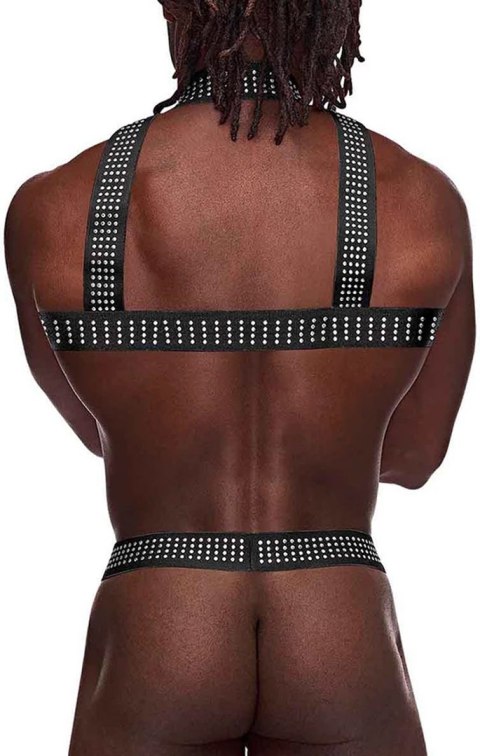 Male Power Elastic Harness - Uprząż z paskami i metalowymi elementami
