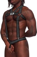 Male Power Elastic Harness - Uprząż z paskami i metalowymi elementami