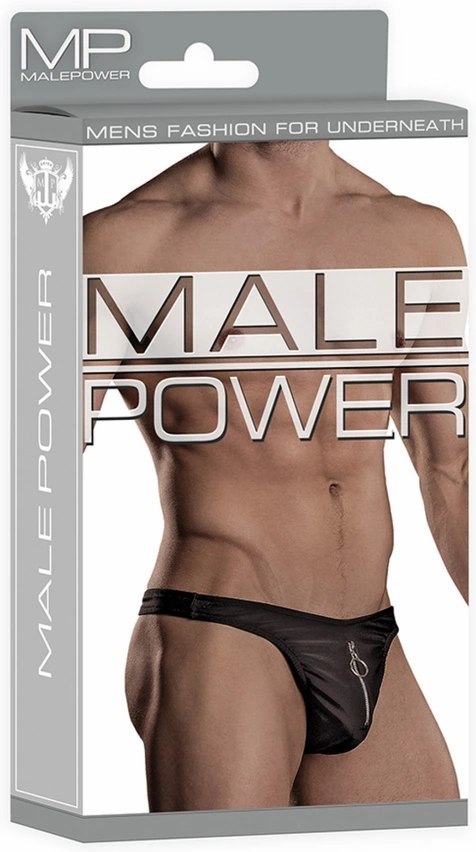 Male Power Stringi z suwakiem S/M czarne nylon spandex