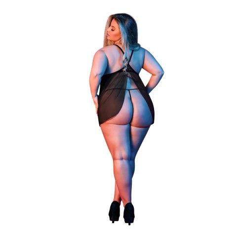 Magic Silk Exposed Babydoll Plus Size z odkrytymi plecami, czarna