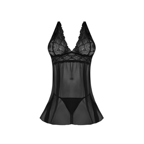 Magic Silk Exposed Babydoll Plus Size z odkrytymi plecami, czarna