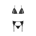 Magic Silk Exposed zestaw koronkowy biustonosz stringi pas L/XL czarny