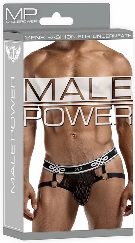 Male Power Diamond Mesh Jock Ring LXL z otwartym tyłem czarny