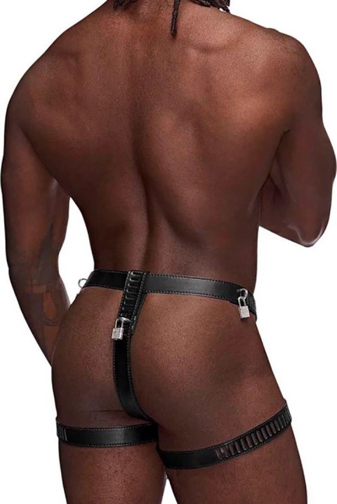 Male Power Scorpio Stringi z imitacji skory z regulacją i zamkiem