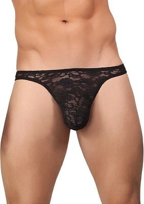 Male Power Stretch Lace - stringi męskie, koronkowe, czarne