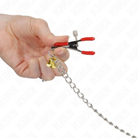 KINK Potrojne zaciski z dzwoneczkami i łańcuchem 30 cm czerwone KINK