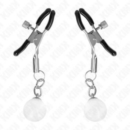 KINK Zaciski na sutki metalowe ze szklanym koralikiem srebrne 6 cm KINK