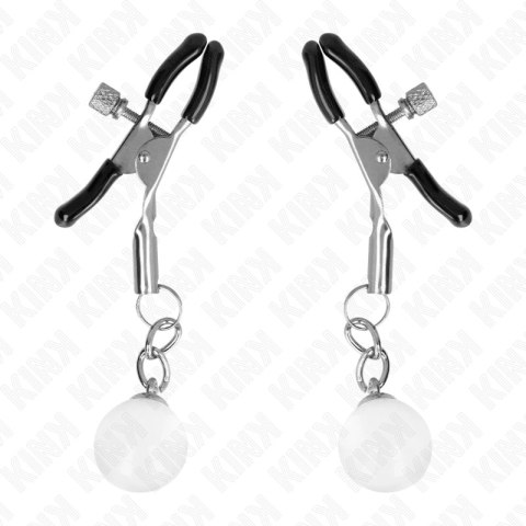 KINK Zaciski na sutki metalowe ze szklanym koralikiem srebrne 6 cm KINK