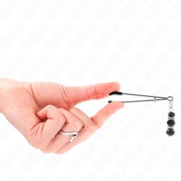 KINK Złote cienkie klipsy z czarnymi szklanymi koralikami 7 cm KINK