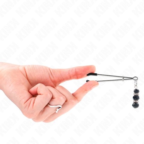 KINK Złote cienkie klipsy z czarnymi szklanymi koralikami 7 cm KINK