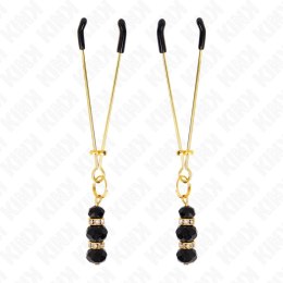 Kink Zaciski Metalowe Złote z Czarnymi Koralikami 7 cm - Regulowane, Eleganckie KINK