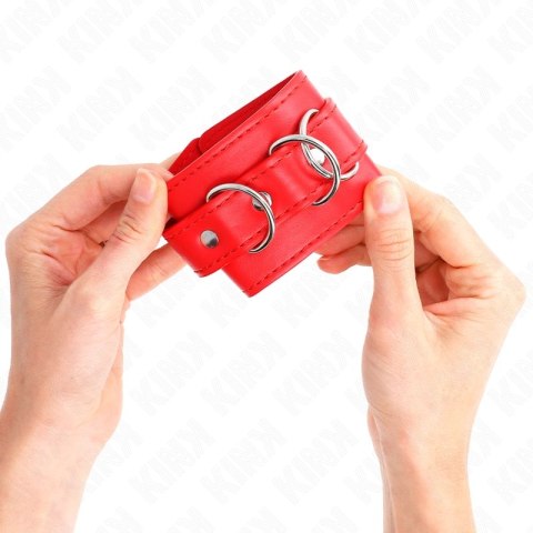 KINK Cuffs D-Ring 3 Zapięcia Regulowane Czerwone 17,5-25x6 cm KINK