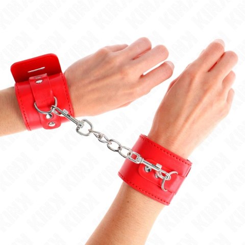 KINK Cuffs na nadgarstki z zamknięciem na kłodkę czerwone 16-23 cm KINK