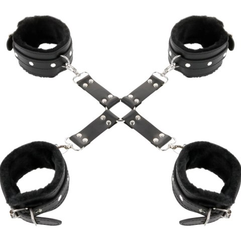 Darkness Zestaw Skorzanych Kajdanek na Stopy i Ręce Czarny DARKNESS
