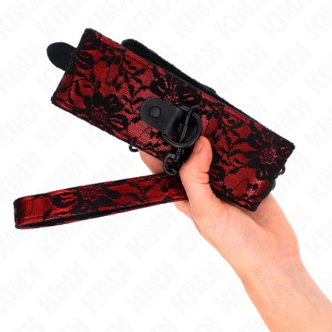 KINK Koronkowy naszyjnik z paskiem skorzanym 105cm czarny 44x5,5cm KINK