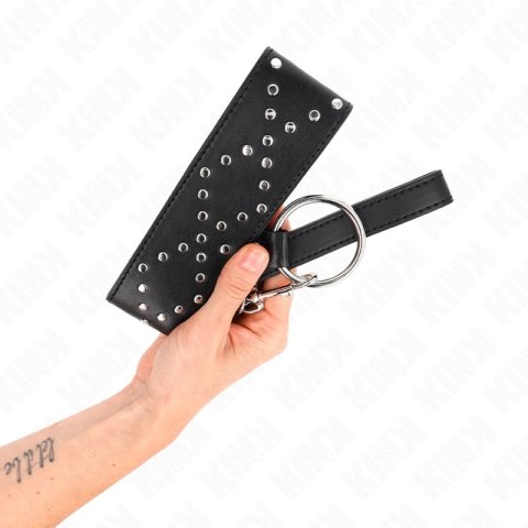 KINK Naszyjnik regulowany 36-43 cm z obrożą i smyczą, srebrne ćwieki, 65 cm KINK