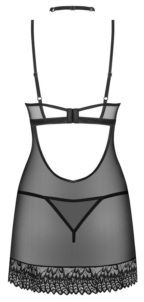 Obsessive Donarella XL/2XL - Czarna koszulka nocna, stringi i choker Obsessive