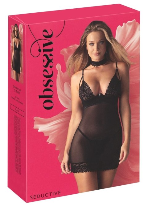 Obsessive Donarella komplet nocny M/L czarny - koszulka, stringi, choker Obsessive