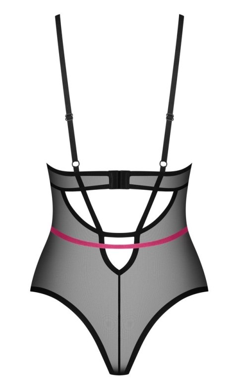 Obsessive Novenes Body XL/2XL czarne połprzezroczyste z rożowymi paskami Obsessive
