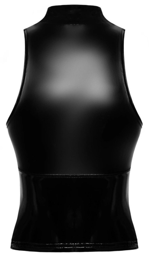 Noir Top Powerwetlook Czarny L z Kołnierzykiem i Zamkiem Przod Noir