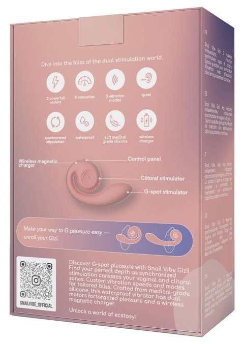 Snail Vibe Gizi Peach - wibrator zakrzywiony z podwojną stymulacją, silikonowy Snail Vibe