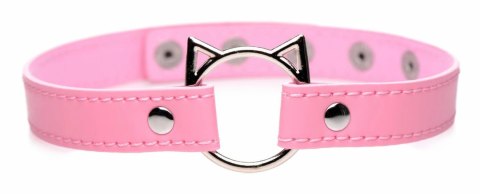 Kinky Kitty Slim Choker Rożowy - Regulowany Pasek z Motywem Kota