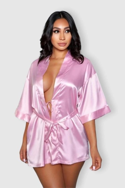Leg Avenue Satynowy Kimono Szlafrok Rożowy Komfortowy Model L/XL
