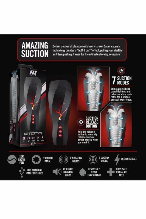 M For Men Storm White - urządzenie intymne wibracyjne z funkcją ssania