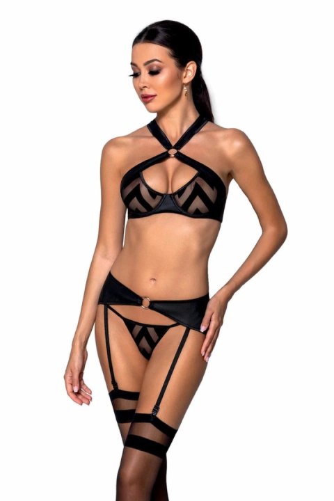 Passion Hima Czarny Komplet Bielizny Z Pasem do Pończoch L/XL