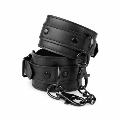 Rimba Black Cuffs - Regulowane mankiety z ekoskory, czarne