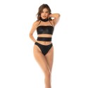 Obsessive Halter Bodysuit XL nude/czarny z siateczką i paskami Mapale