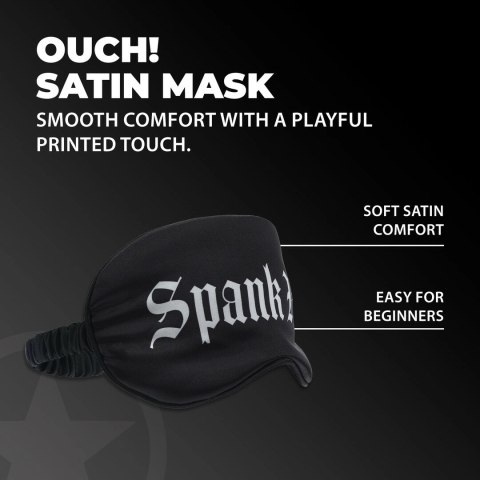 Spank Me Satynowa Maska na Oczy Czarna - Komfortowy Model z Nadrukiem Ouch! by Shots